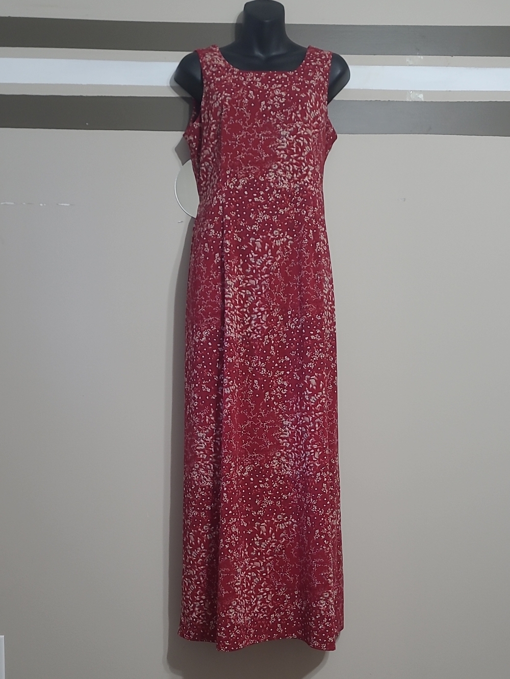 Vintage MM STYLE Red Ditsy Floral Boho-Chic Sleeveless Tie-Back Maxi Dress Sz 10